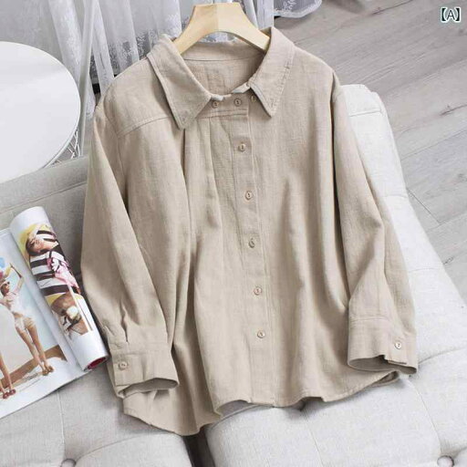 レディース Tシャツ ゆったり 女性用 韓国 ファッション シャツ レディースな 春の コットンと リネンの 長袖の カーキ ドール 文学的な トップス レディース Tシャツ ゆったり 女性用 韓国 ファッション シャツ レディースな 春の コットンと リネンの 長袖の カーキ ドール 文学的な トップス