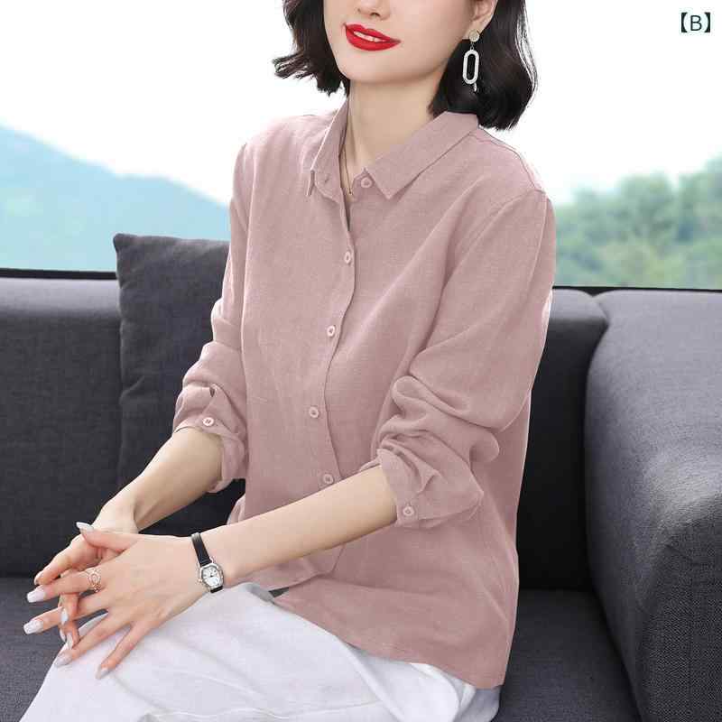 レディース　　シャツ　トップス Kozoff 2024 多彩な カラー 洗浄 リネン 長袖 シャツ レディース 夏の 芸術的な ストレート トップ