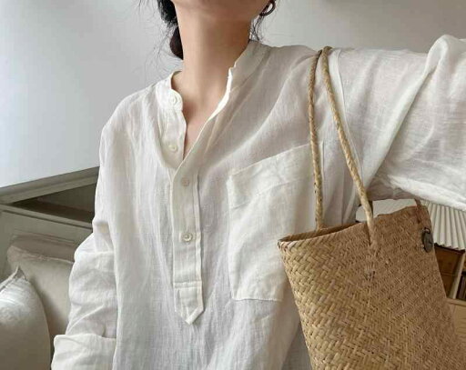 レディース シャツ トップス Trouvaille Store 1 oo フレンチ リネン ラウンドネック 和風 長袖 シャツ ゆったり カジュアル 日焼け防止 ブラウス レディース シャツ トップス Trouvaille Store 1 oo フレンチ リネン ラウンドネック 和風 長袖 シャツ ゆったり カジュアル 日焼け防止 ブラウス