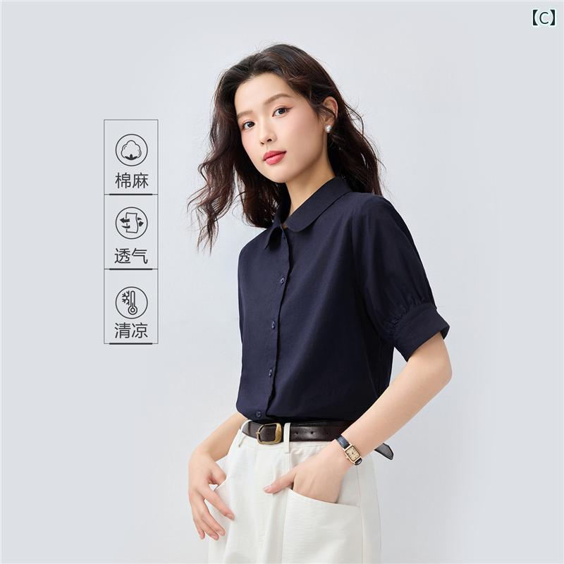 レディース　　シャツ　トップス ジョルダーノ リネンシャツ レディース 夏 通気性 コットン リネン 無地 年齢を 感じさせにくい パフスリーブ カジュアル シャツ 13345312