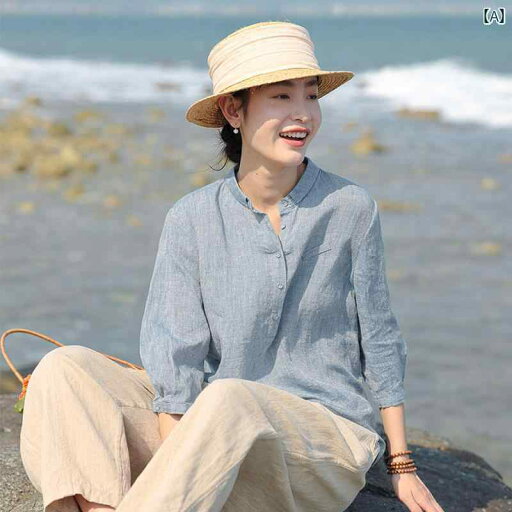 トップス レディース シャツ 100 フランス JI 細 糸 織り リネン プルオーバー 夏 シャツ 女性 2025 春 トップス ゆったり ケ ラン ユアン トップス レディース シャツ 100 フランス JI 細 糸 織り リネン プルオーバー 夏 シャツ 女性 2025 春 トップス ゆったり ケ ラン ユアン