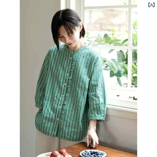トップス レディース シャツ 高 密度 糸 染め ジャカード リネン コットン 夏 薄手 ミント マンボ スタイル ストライプシャツ トップス 女性用 Ke Ran Jue トップス レディース シャツ 高 密度 糸 染め ジャカード リネン コットン 夏 薄手 ミント マンボ スタイル ストライプシャツ トップス 女性用 Ke Ran Jue