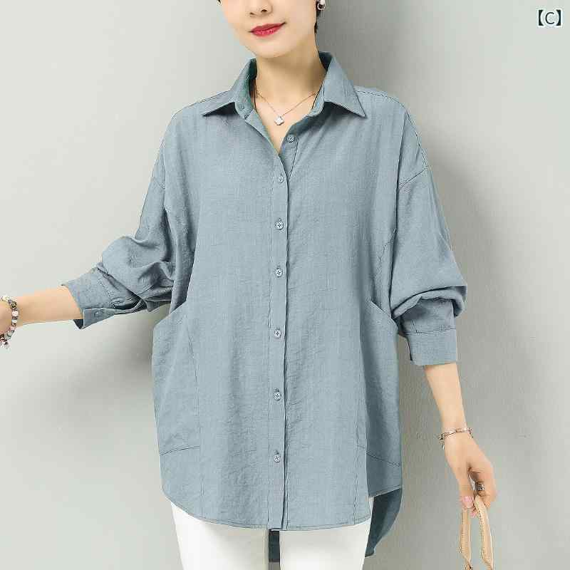 　トップス　レディース　シャツ 女性用 長袖 シャツ 2025 春 中年 ママ ゆったり 大きいサイズ カジュアル トップス レディース コットン リネン