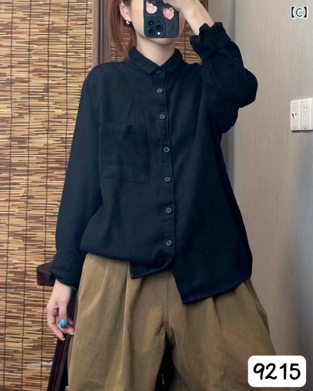　トップス　レディース　シャツ 2024 リネンシャツ レディース スリム 春秋 レトロ 長袖 シャツ 無地 万能 カジュアル トップス