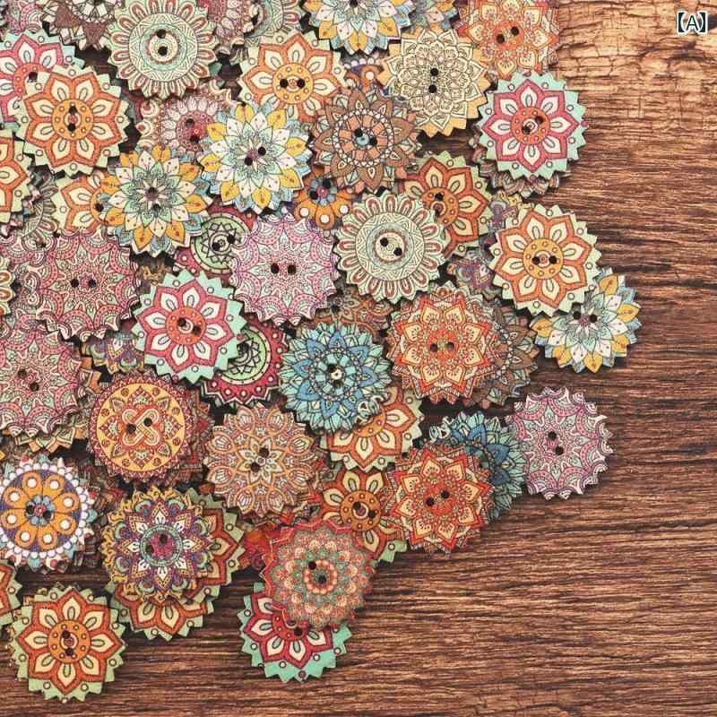 DIY パッチワーク ボヘミアン 風 レトロ ボタン DIY アクセサリー 服 カラー プリント 防水 丸型 2つ目..