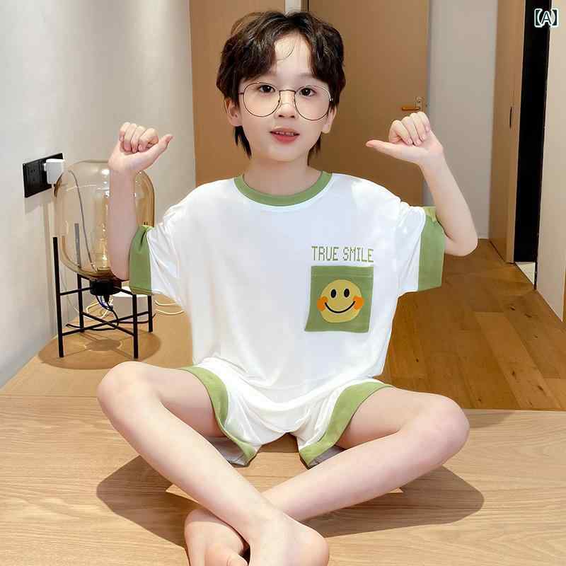 子供用 パジャマ 春秋 男の子用 パジャマ 夏用 空調 服中 大型 子供用 ホームウェア 薄手 半袖 ショート パンツ 夏服