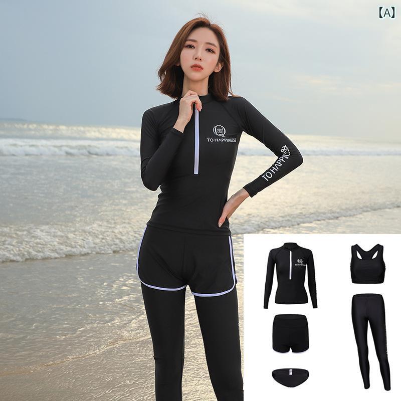 スポーツ ダイビング スーツ スポーツ 水着 女性 スプリット カップル 5点 セット 長袖長 ズボン クラゲ スーツ シュノーケリング サーフィン ワンピース...