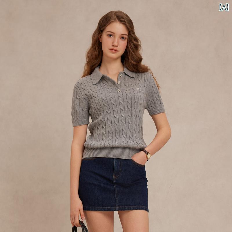 レディース ニット セーター ElandのVネック編みTシャツは、2025年の新しい春のコレクションで、女性向..