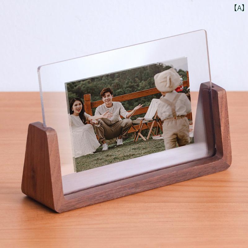 フォトフレーム モダンで シンプル クルミ 材の ブナ 材 フォトフレーム テーブル 写真 678インチの 棚のような アクリル 無垢材の 透明 フレーム
