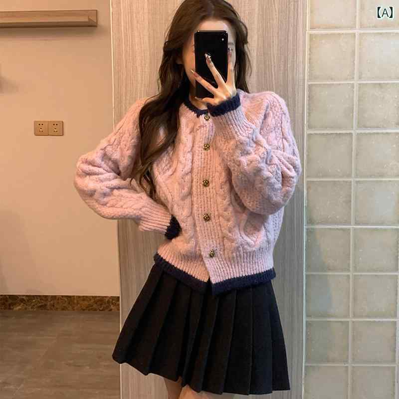 春のトレンド、エレガントなピンク色のレトロ風のすり毛のセーターが女性用カーディガンとして、柔らか..