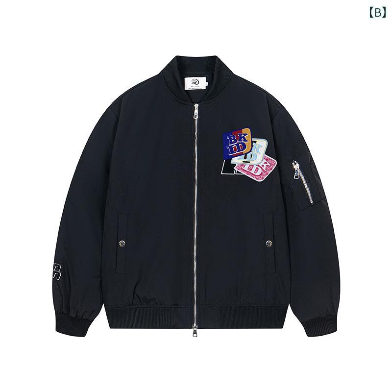 メンズ レディース 刺繍 FOCKの新作、アメリカ風のレトロな刺繍とマジックテープで留めるゆったりとしたフライトジャケット。男女兼用で春や秋に最適。