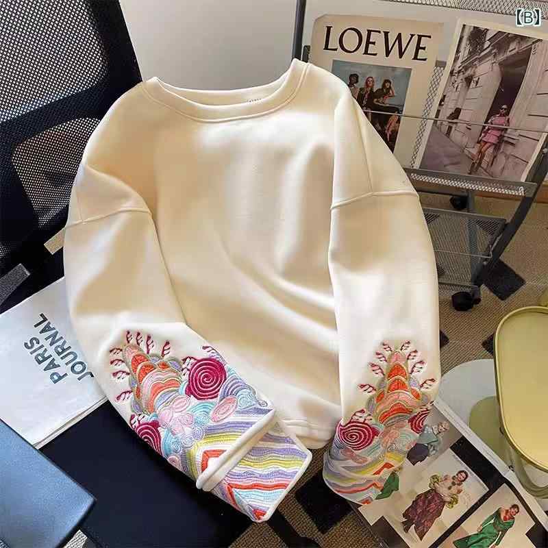 メンズ レディース 刺繍 2025年春秋の新作、高級な襟付きスウェットシャツは、国風の刺繍が施された長袖Tシャツで、リラックスしたゆったりとしたトップスです。