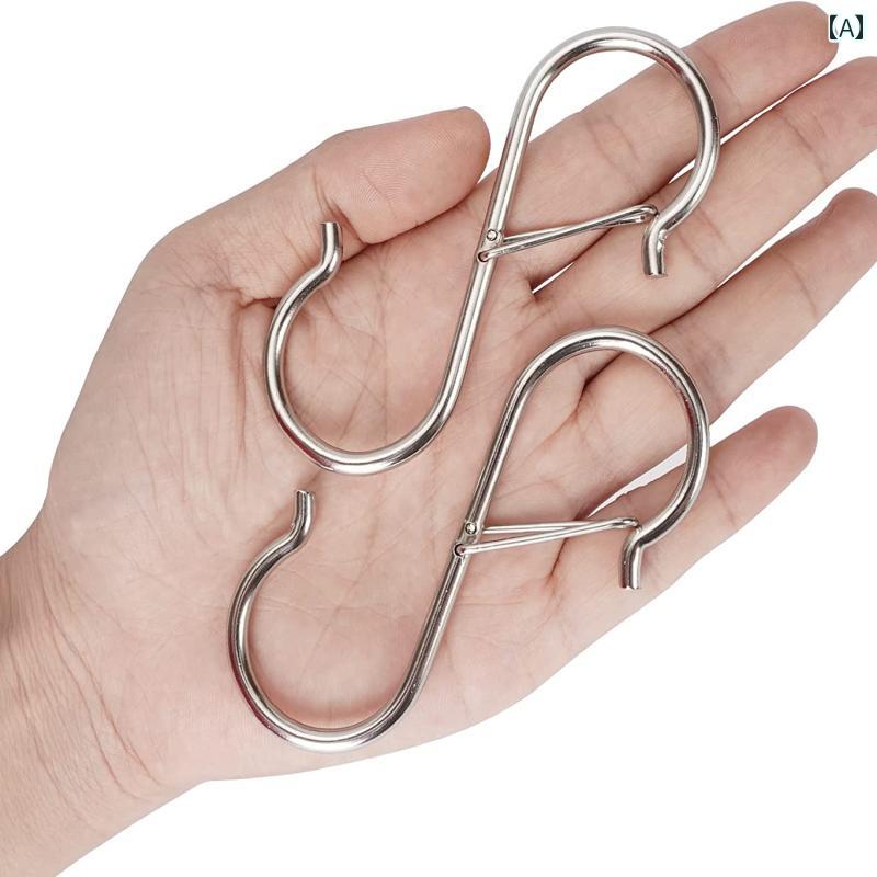 フック 壁 壁掛け 金属製の実心スプリング式のS字フック防風付きのS字フック、キッチン、寝室、バスル..