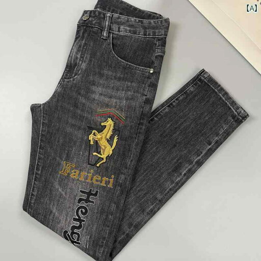 2025年ホンコン製本物の欧州製品、刺繍入りのスリムフィットジーンズ、メンズ、テーパード、ブランド、春夏用、薄手、男性用ロングパンツ 2025年ホンコン製本物の欧州製品、刺繍入りのスリムフィットジーンズ、メンズ、テーパード、ブランド、春夏用、薄手、男性用ロングパンツ