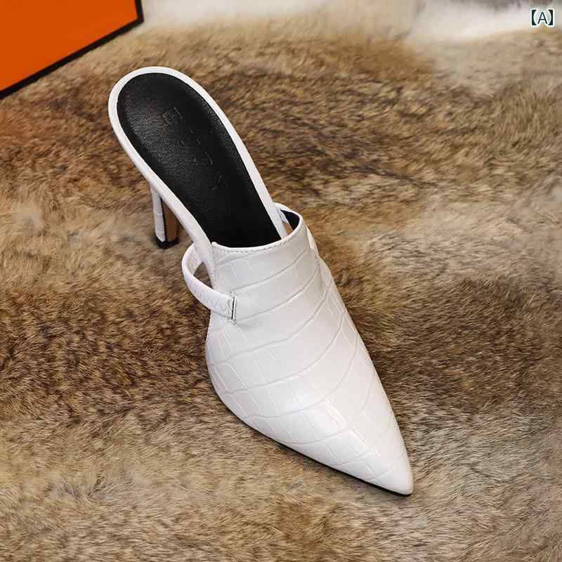 ミュール サンダル アウトドア ステーション 2024年 ホット スタイル ポインテッドトゥ シューズ レディース スティレット ヒール クローズド トゥ ハーフ スリッパ ミュール 夏 履き