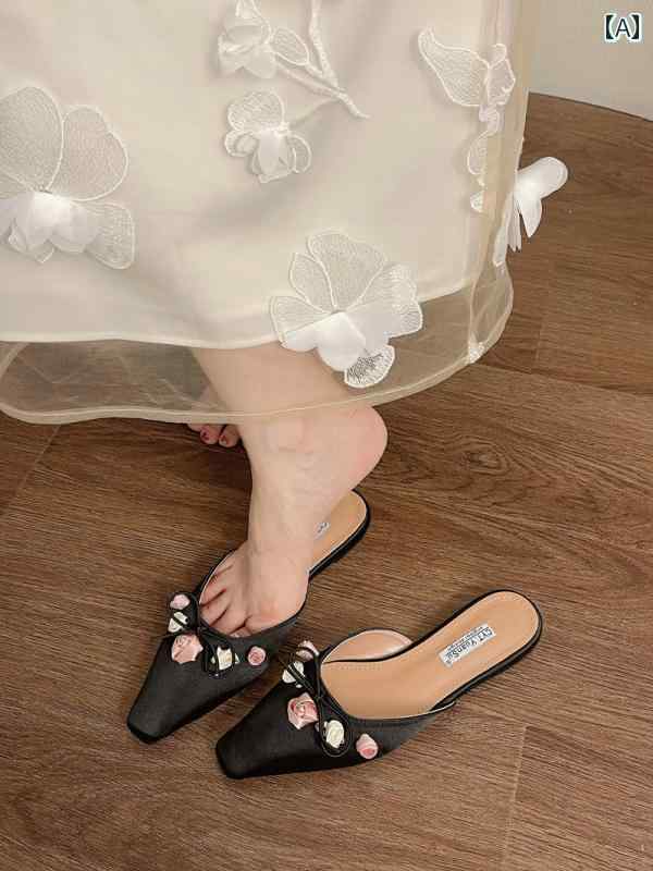 ミュール サンダル アウトドア ローズ 包 頭 サンダル 女性用 夏 ファッション アウトドアウェア 2024 新型 チャイナ風 ローヒール ハーフ スリッパ