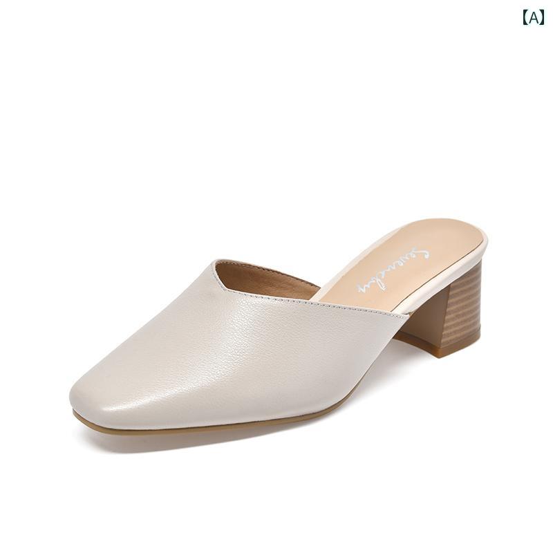 ミュール サンダル アウトドア 2025年 フランス 風 厚底 ヒール クローズド トゥ ハーフ スリッパ レディース 夏 アウトドア ミュール ミッド 革 サンダル