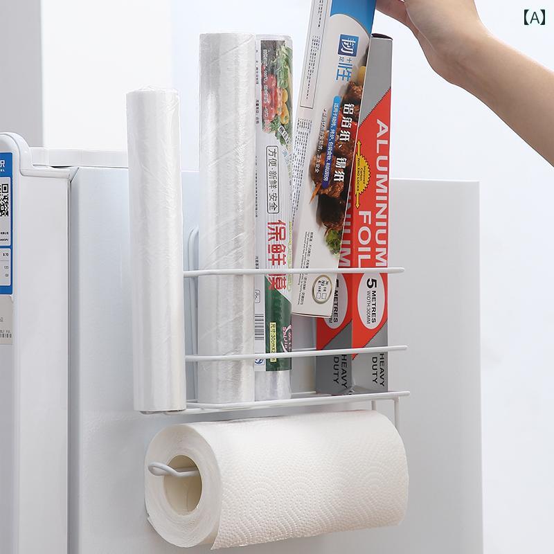 ペーパー タオル ラック ラップ バッグ 収納 ラック パンチなし 冷蔵 庫 サイド 壁掛け キッチン 用品 ..