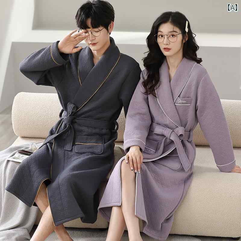 楽天リバーパディナイトガウン バスローブ レディース カップル ナイトガウン レディース 秋冬 スタイル 綿 厚手 ミディアム ロング メンズ パジャマ 薄手 キルティング バスローブ 冬