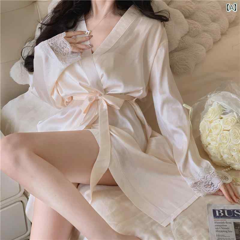 ママ ナイトガウン バスローブ レディース 春秋 夏の 女性用 長袖 ナイトガウン 魅惑的 バスローブ 冷..