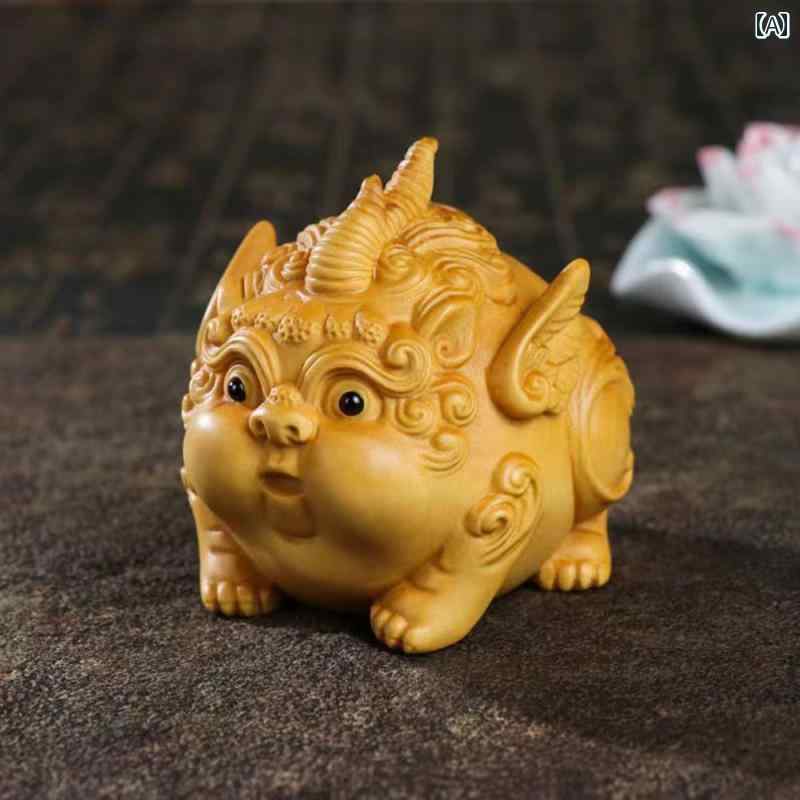 ホビー 雑貨 装飾品 Thuja 木彫りの かわいい 貔貅が 富と 宝を 引き寄せる ハンドル ピース リビング ルーム オフィス デスク トップ ホームファ...
