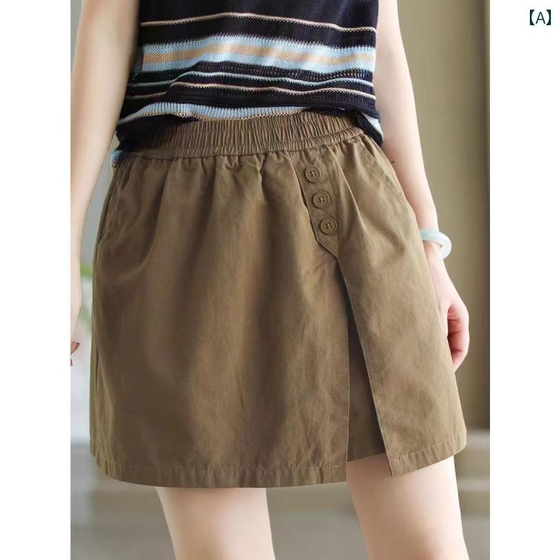 マザー パンツ 仕事用にも レディース 薄手 コットン ワイド レッグ スカート パンツ 夏 伸縮性 ウエスト スリミング ゆったり 万能 小さめ カジュアル 個性的 ショート