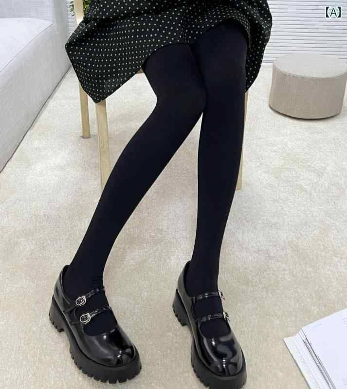 レディース ストッキング ソックス 80デニールのマットな日本風ベルベット タイツは、中厚で冬でも快適。グレー色の薄毛裏地で、ロング丈。