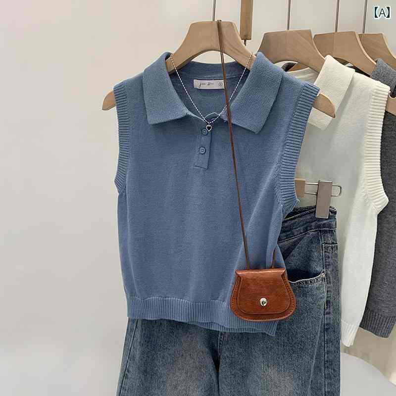 ワンホン スタイル ノースリーブ トップス ユニークな の ノースリーブ スリムフィット ニット ポロシャツ 女性用 2025夏の新 スタイル 美しい トップ