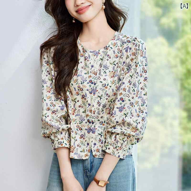 長袖 シャツ 女性 Chuying 花柄 シャツ レディース 長袖 2025 夏 薄手 田園 風 トップス ゆったり カジュアル ラウンドネック