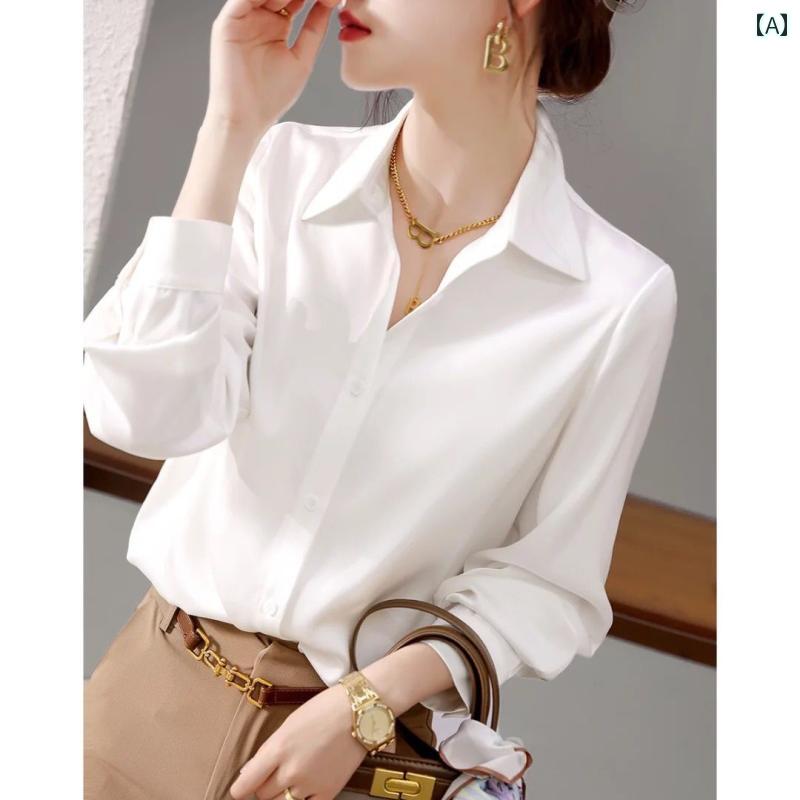 長袖 シャツ 女性 ホワイトサテン シャツ レディース 長袖 春 ワンピース 大きいサイズ ゆったりな インナーウェア レイヤリング トップス