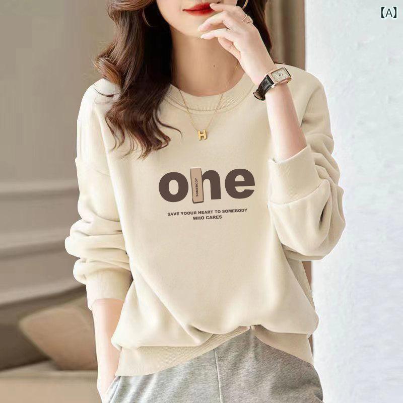 ママ カジュアル ファッション コットン スウェットシャツ レディース 2025 春秋 レター プリント 長袖..