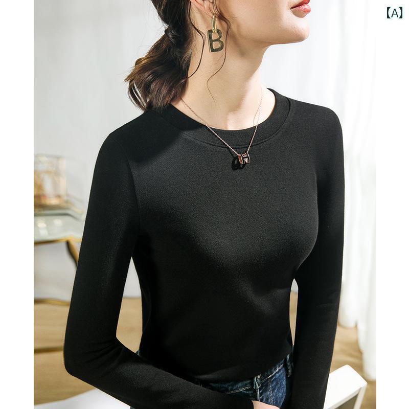 ママ カジュアル ファッション 2025年 初秋 モダール スリム Tシャツ レディース 長袖 インナー レイヤ..