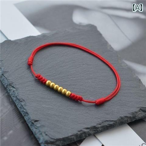 アンクレット 女性用 チェーン フロスト ゴールド ビーズの 赤い ロープの アンクレット レディース 手編みの 宮殿の レトロ スタイル 魅惑的 カップルの ...