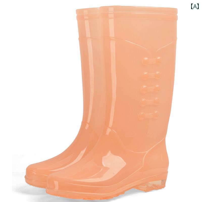 女性用 レインブーツ な ミドル ウォーター ブーツ アウトドア用の 軽量 韓国 ゼリー カラー オーバー シューズ 滑り止め ゴム 靴
