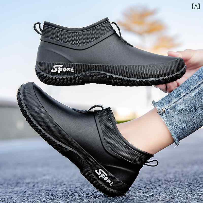 女性用 レインブーツ 女性用 ファッション レインブーツ ショート チューブ 学生用 滑り止め 海を キャッチ する キッチンでの 買い物 洗車 作業用 防水 シューズ ゴム