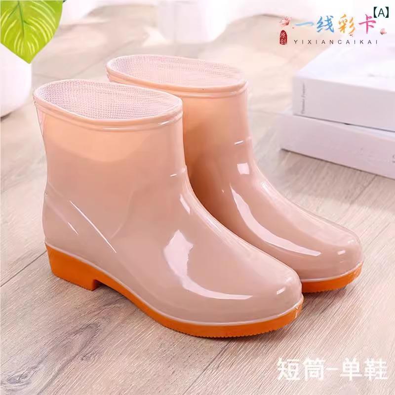 女性用 レインブーツ 女性用 牛革 底 レインブーツ 大人用な ショート チューブ 滑り止め ウォーター シューズ 防水 オックスフォード ゴム 靴