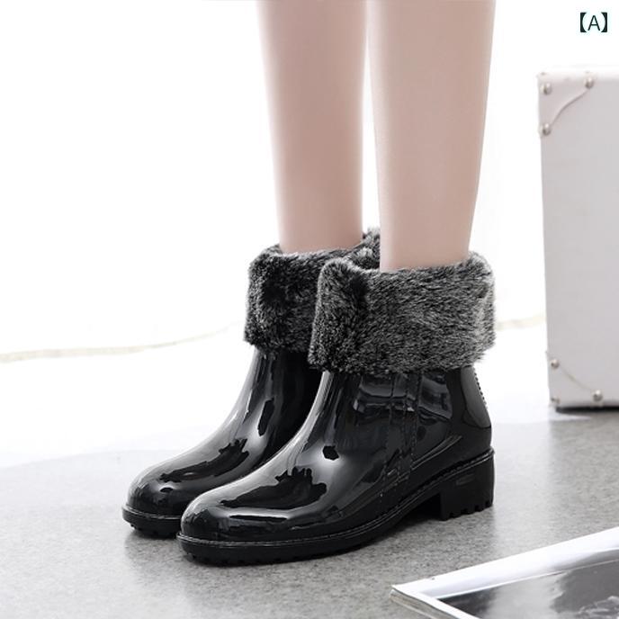 女性用 レインブーツ ウォーター シューズ レディース レインブーツ ショート チューブ 大人用 韓国 ファッション 滑り止め 防水 ベルベット かわいい フラットウォーター ブーツ
