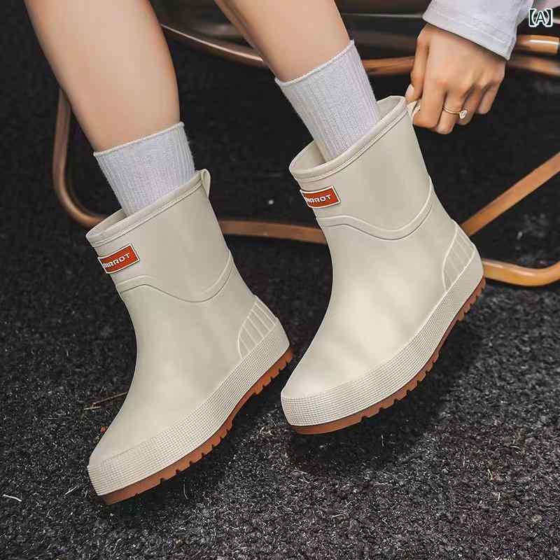 レインブーツ レディース 2025年 レインブーツ レディース ミドル チューブ 滑り止め ウォーター シューズ 防水 ラバーシューズ キッチンワーク ファッション ブーツ 大人