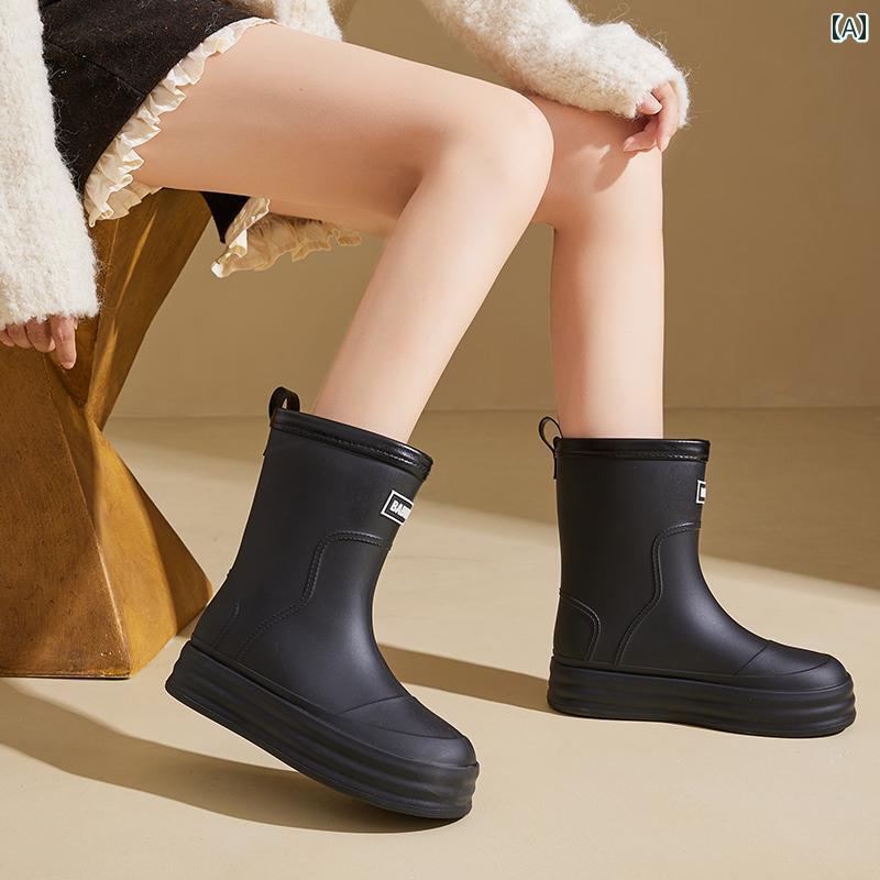 レインブーツ レディース 女性用 レインブーツ な アウトドア用 ミドル ウォーター シューズ 防水 滑り止め ゴム 軽量 オーバー 大人用 ビッグ キッズ ブーツ