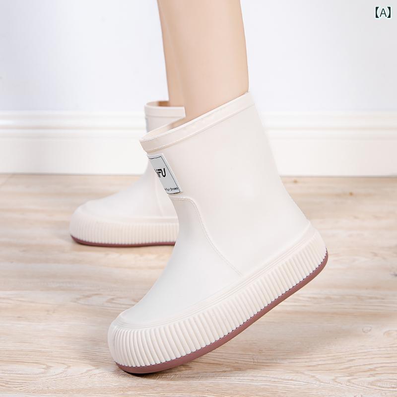 レインブーツ レディース のの レインブーツ レディースファッション アウトドア 滑りにくい 耐摩耗 韓国 ミドル チューブ キッチン 防水 洗車 ウォーター シューズ