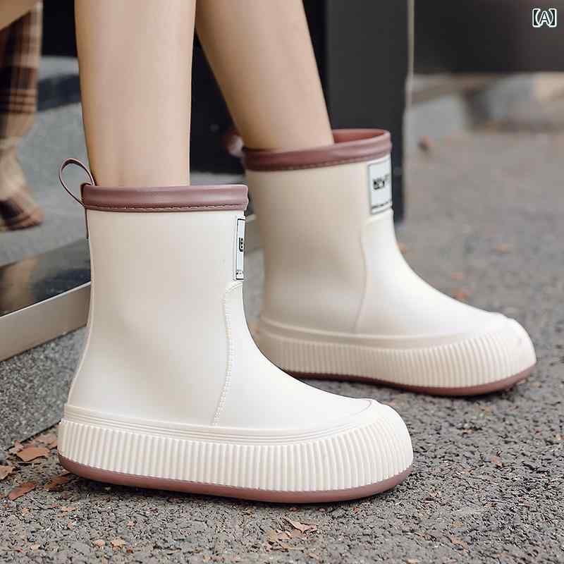 レインブーツ レディース 女性用 レインブーツ な アウターウェア ミドル 防水 シューズ 滑り止め 冬用 ベルベット ラバーシューズ ウォーター キッチン