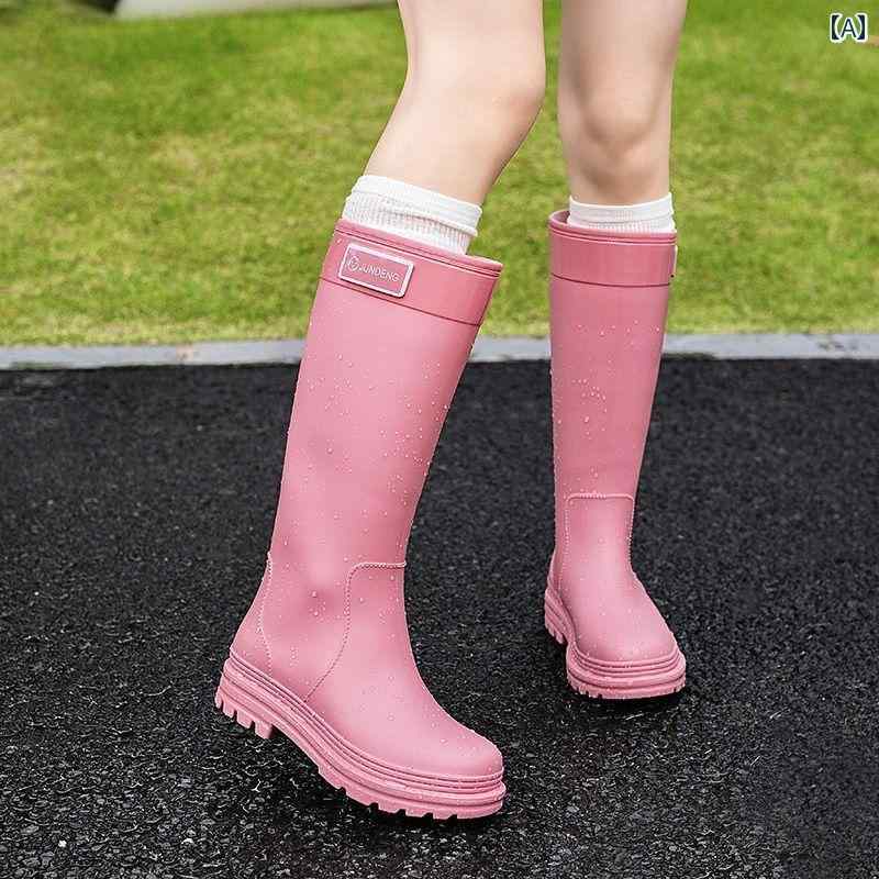 レインブーツ レディース 女性用 ハイカット レインブーツ 大人用 38 cm オーバーニー ハイ 防水 滑り止め アウトドア用 ラバーシューズ ベルベット 素材の ウォーター シューズ