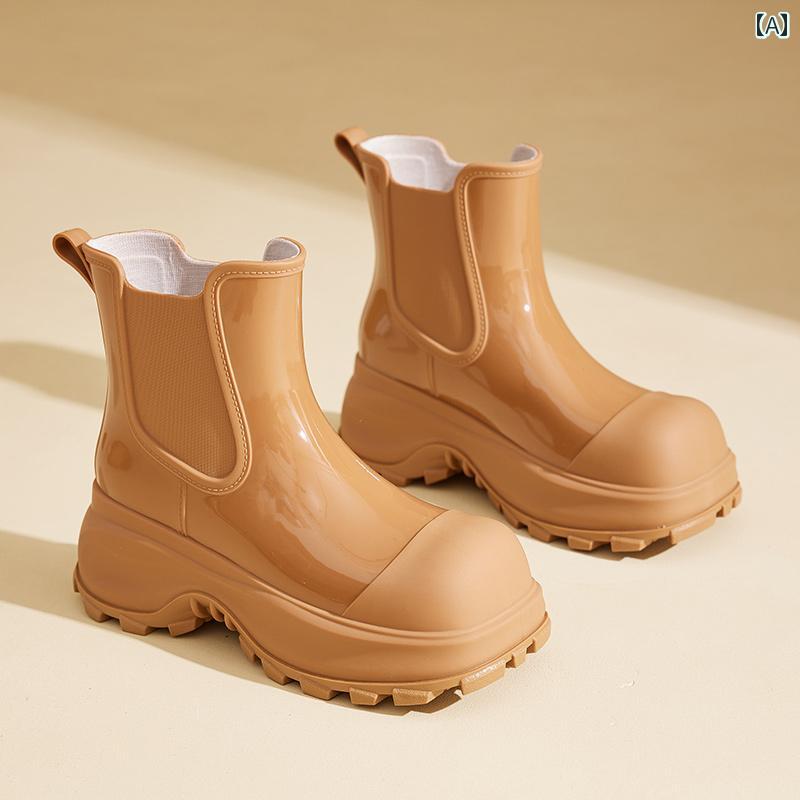 レインブーツ レディース 女性用 レインブーツ な アウトドア ウォーター シューズ 厚底 耐摩耗を 高めた 滑り止め ブーツ 大人用 ミドル 通勤用 ゴム 靴