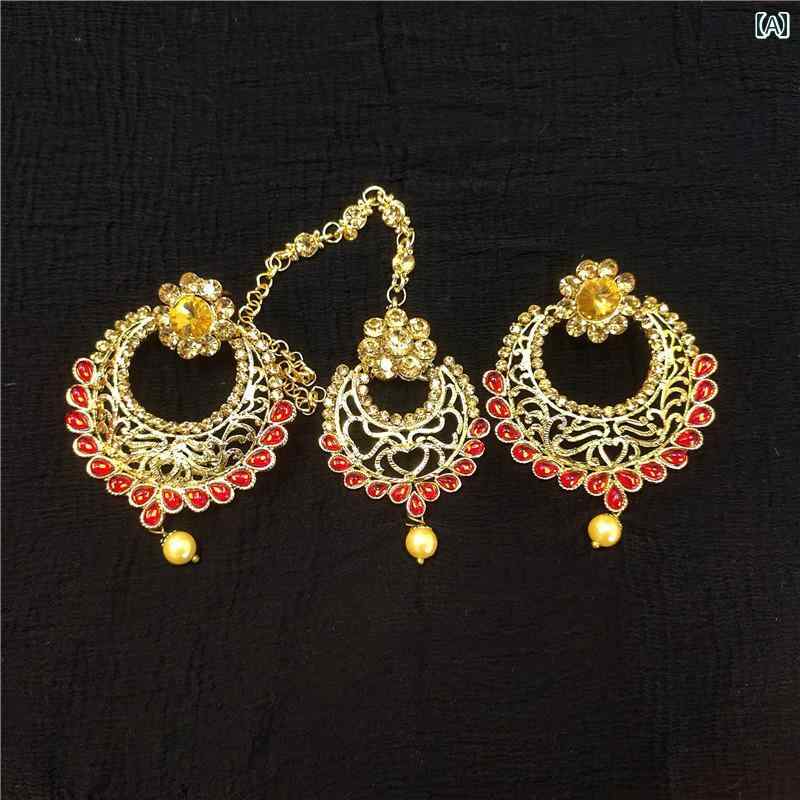 レトロ エスニック ジュエリー インド インポート ジュエリー イヤリングと 眉 ペンダント 2 点 セット..