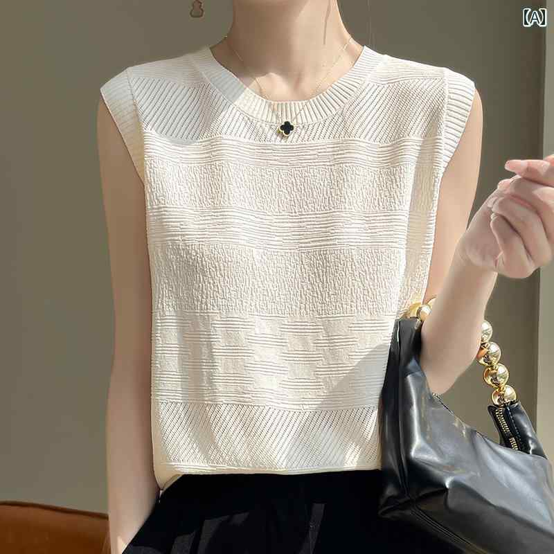 ニットキャミソール レディース 2025年 冷感 ニット ベスト レディース 夏服 ノースリーブ 美しい スリング スーツ レイヤリング シャツ トップ