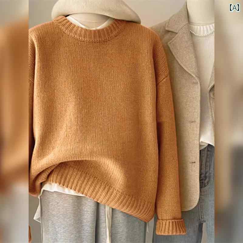 セーター レディース ラウンドネック ミルキー フフ パンプキンオレンジ アライグマ ベルベット ソフト ワックス セーター レディース 秋冬 ゆったり スタイル ニット レイヤリング シャツ インナートップ