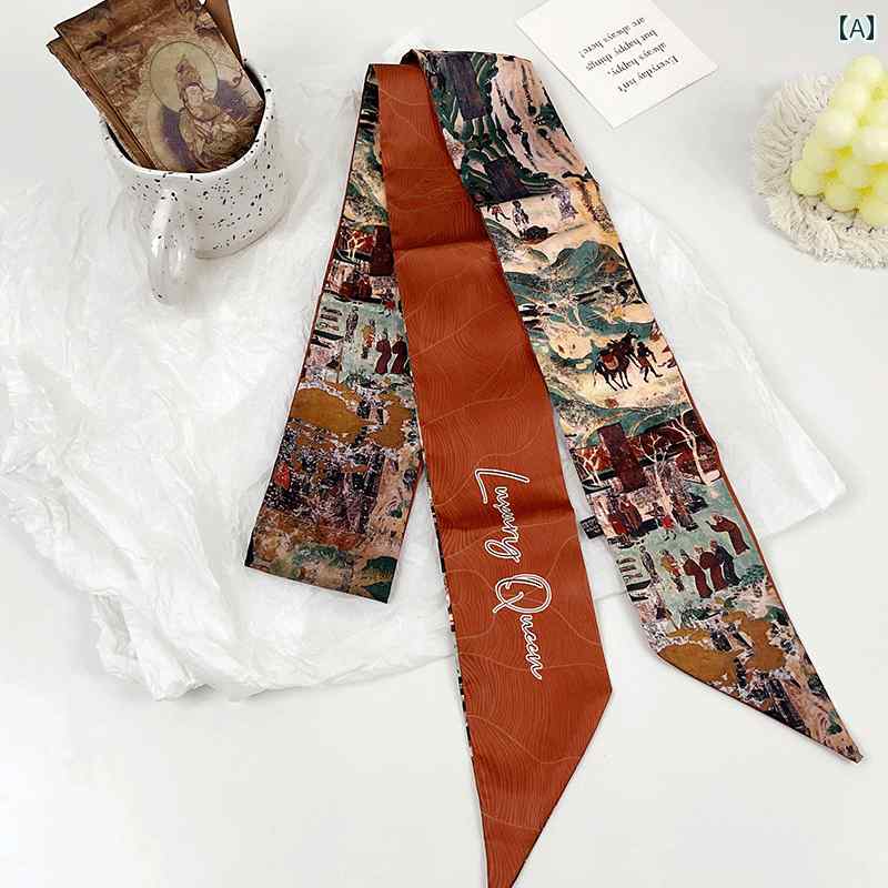 スカーフ レディース リボン ファッション の レトロ 敦煌 芸術の 長い エレガントな 両面 小さい スカ..