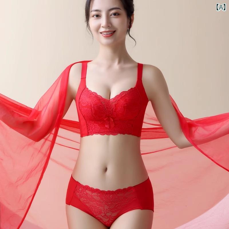 プッシュアップ 下着 レディース スチール リングなしで 集めた 都会の 美しさ サイドの 胸 明るい 赤..
