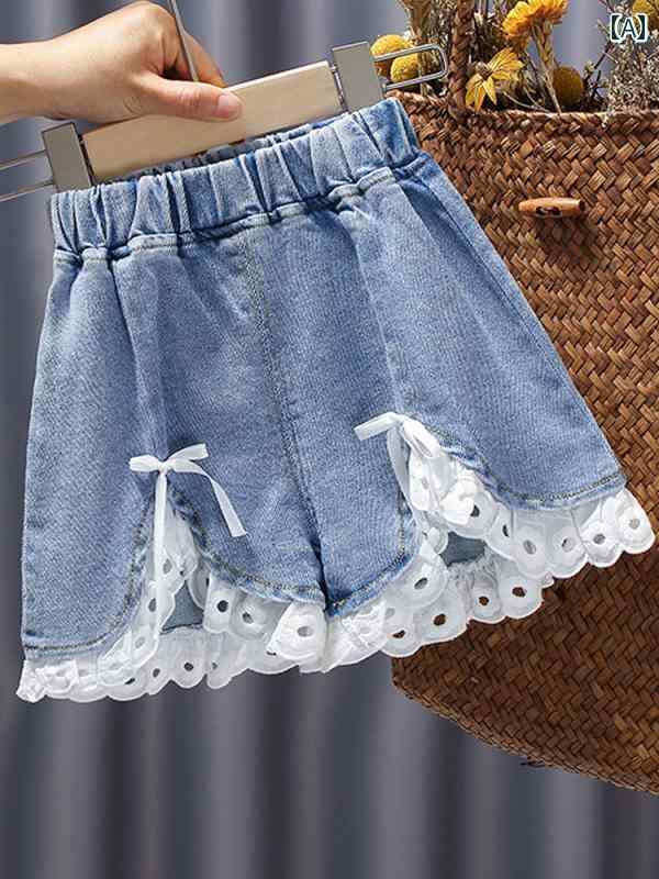 ガールズ ショート パンツ スカート 女の子 デニムショートパンツ 夏 アウター ハイウエスト 薄手 パン..
