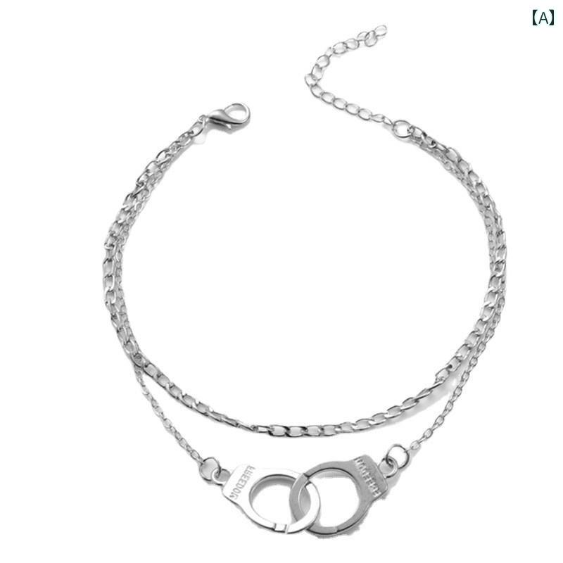 アンクレット メンズ 美しい 足 キューバン チェーン セクシー シンプルの 金属 手錠 ビーチ アンクレ..